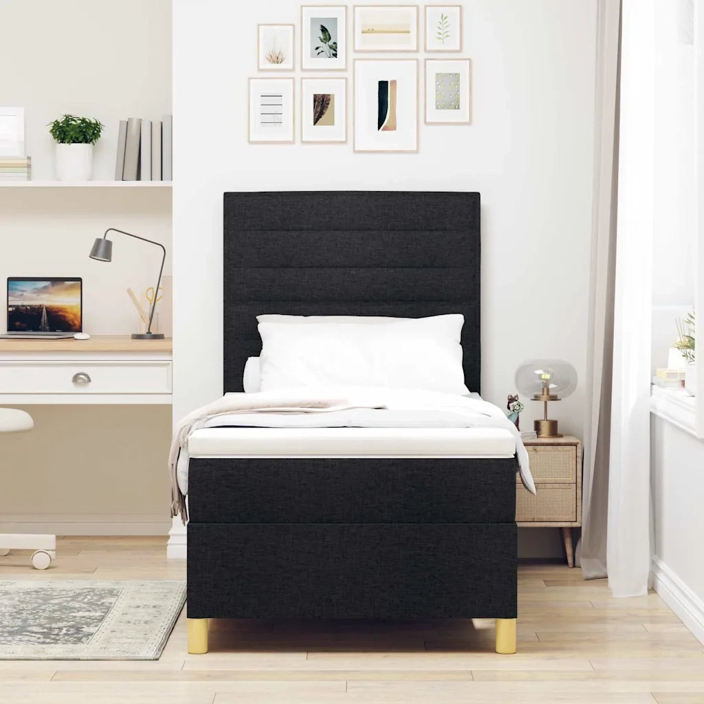 Letto a Sorgente LED con materasso Nero 80 x 200 cm Tessuto