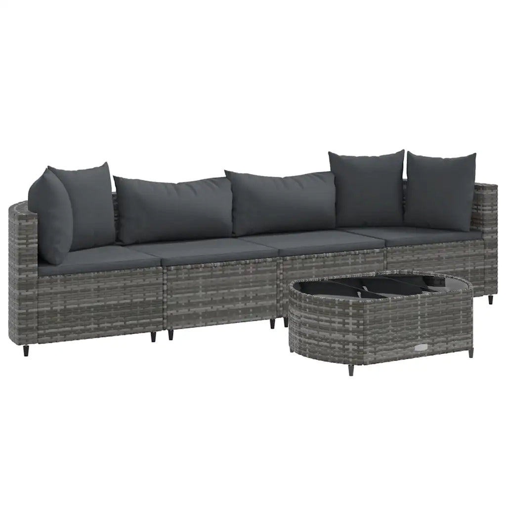 Set Divano da Giardino 5 pz con Cuscini Grigio in Polyrattan 3308370