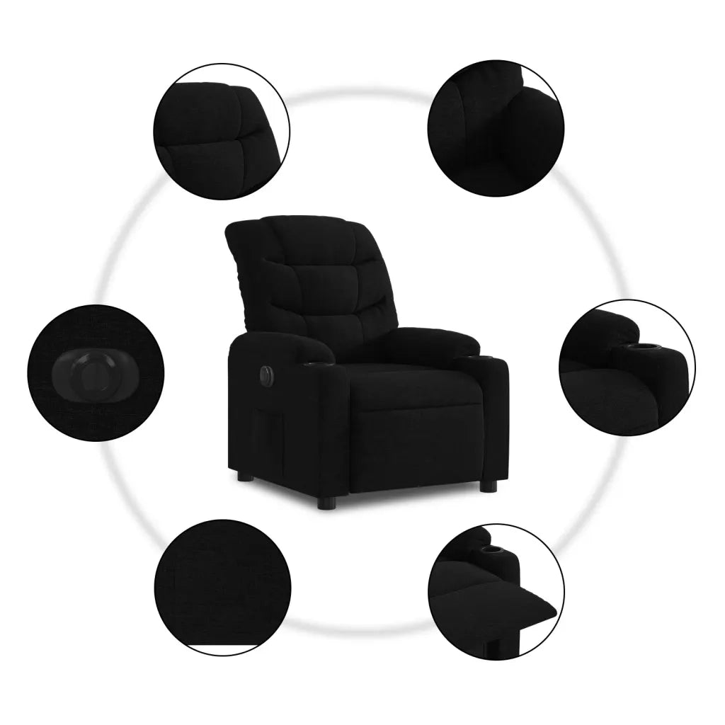Poltrona Elettrica Reclinabile Nera in Tessuto 3206629
