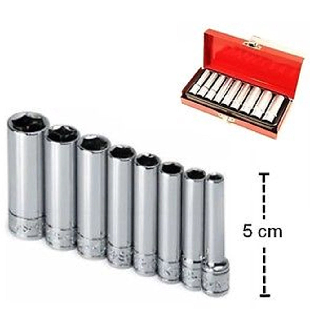 Trade Shop - Kit Set 9 Pz Chiavi Bussola Lunghe Da 1/4" Per Candelette 5-13mm Chrome Vanadium -