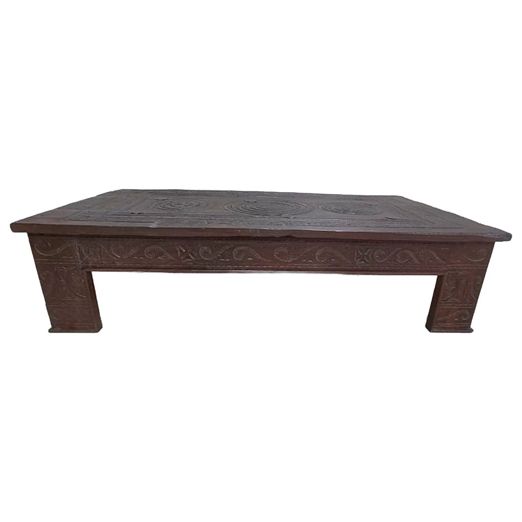 Tavolino in legno artigianale marrone 149x82x37h cm