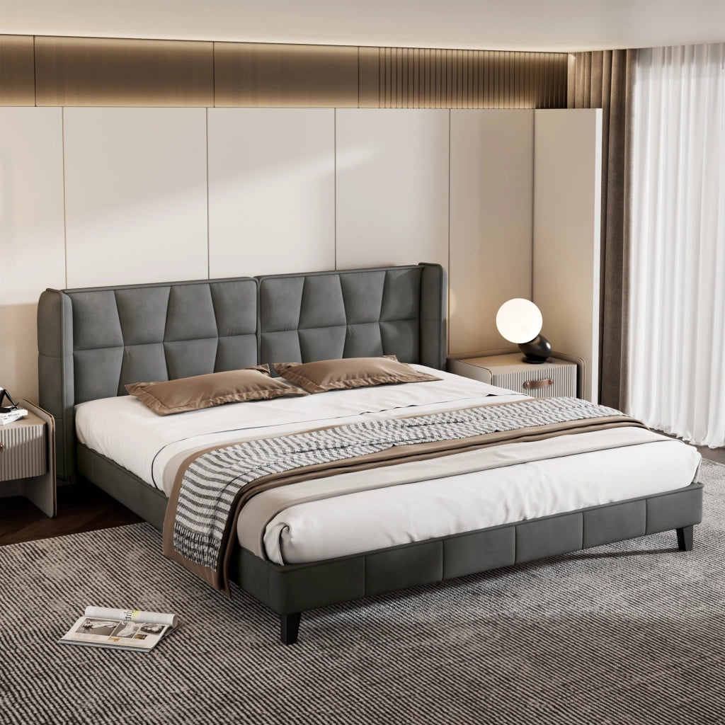 LETTO Imbottito 180x200 cm in Velluto Grigio con Rete a Doghe