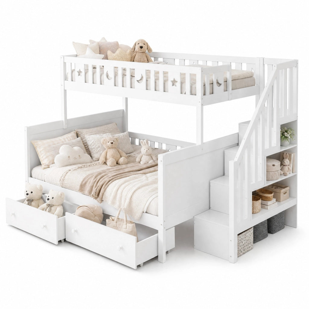 Letto a castello multifunzionale per bambini con scala contenitore e 2 cassetti