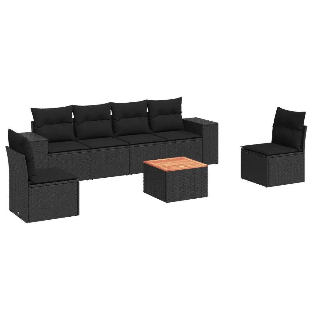 Set Divani da Giardino con Cuscini 7pz Nero Polyrattan