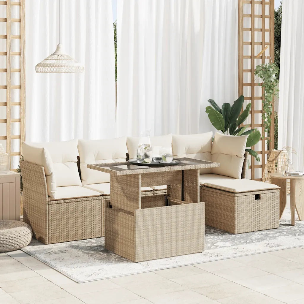Set Divano da Giardino 6 pz con Cuscini Beige in Polyrattan 3327768