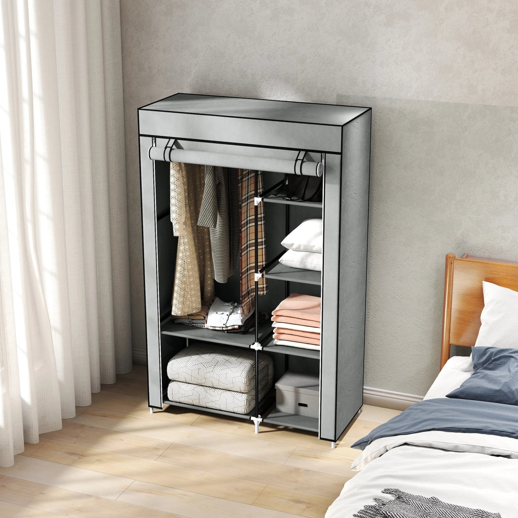 Armadio Portatile Pieghevole con Ripiani e Appendiabiti ¨C Minimal ¨C 103x43x162,5 Grigio