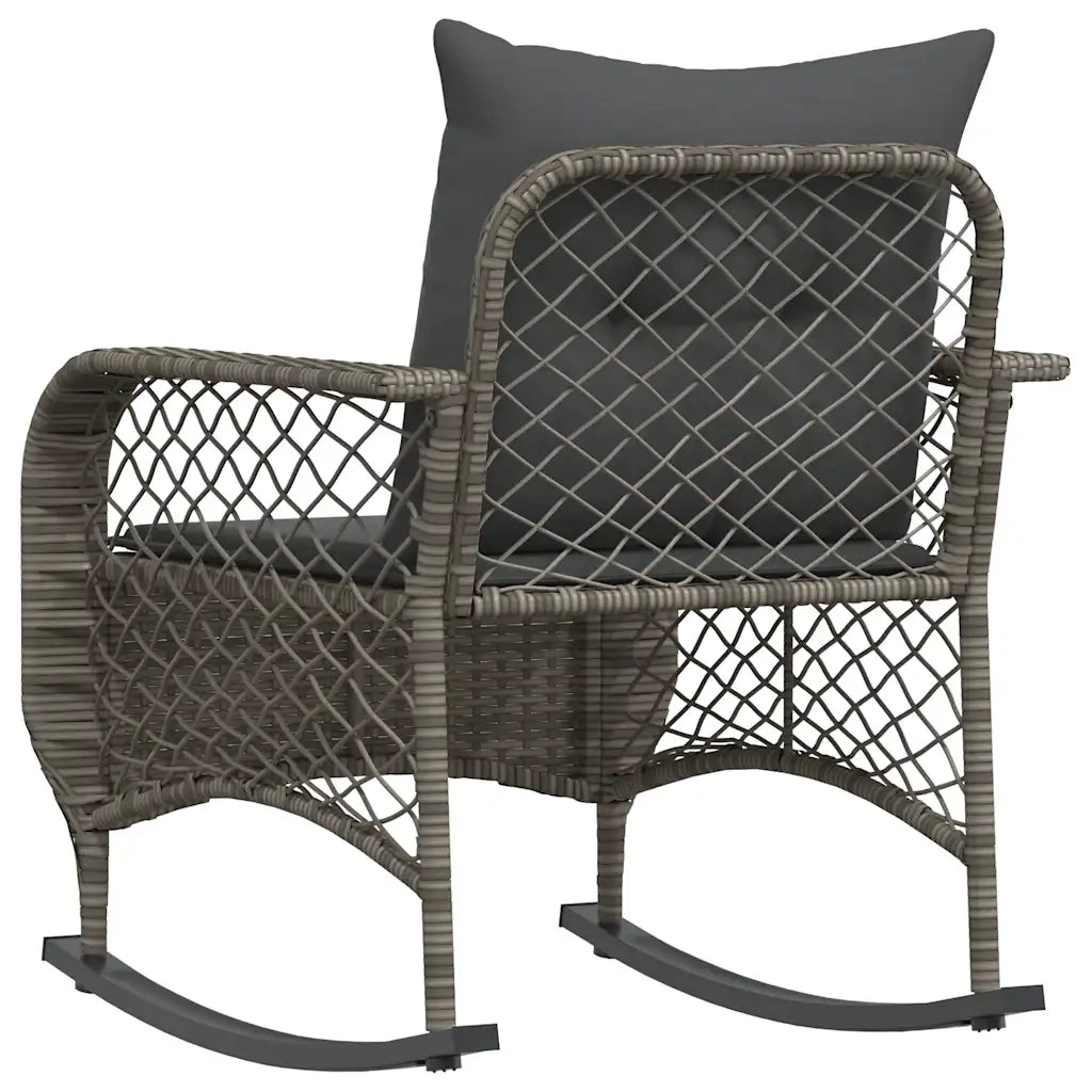 Sedia a Dondolo da Giardino | Sedie da Esterno con Cuscini in Polyrattan Grigio