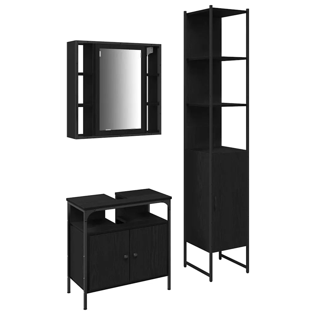 Set di mobili per il bagno 3 pcs Rovere Nero Legno multistrato 3334395