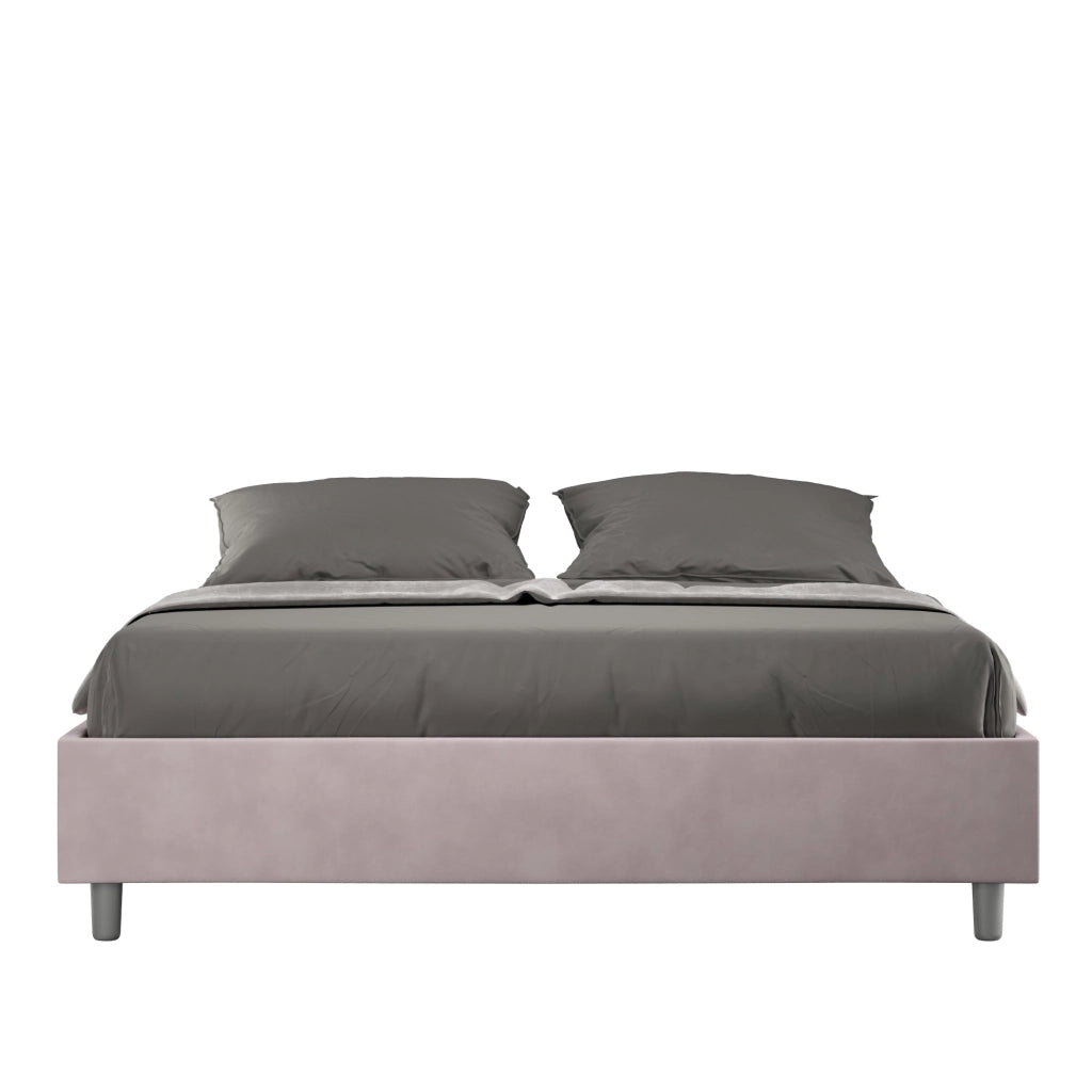 BS COM Letto matrimoniale king size con rete imbottito 170x210 microfibra glicine
