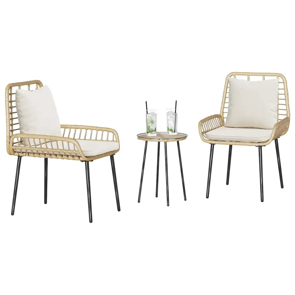 Set da Pranzo per Giardino 3 pcs Marrone e Crema polyrattan 42010359