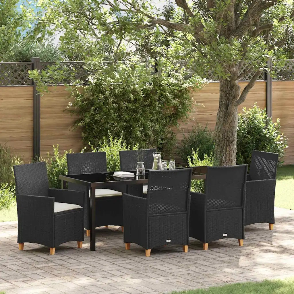 Set da Pranzo per Giardino 7 pcs Nero polyrattan 3381070