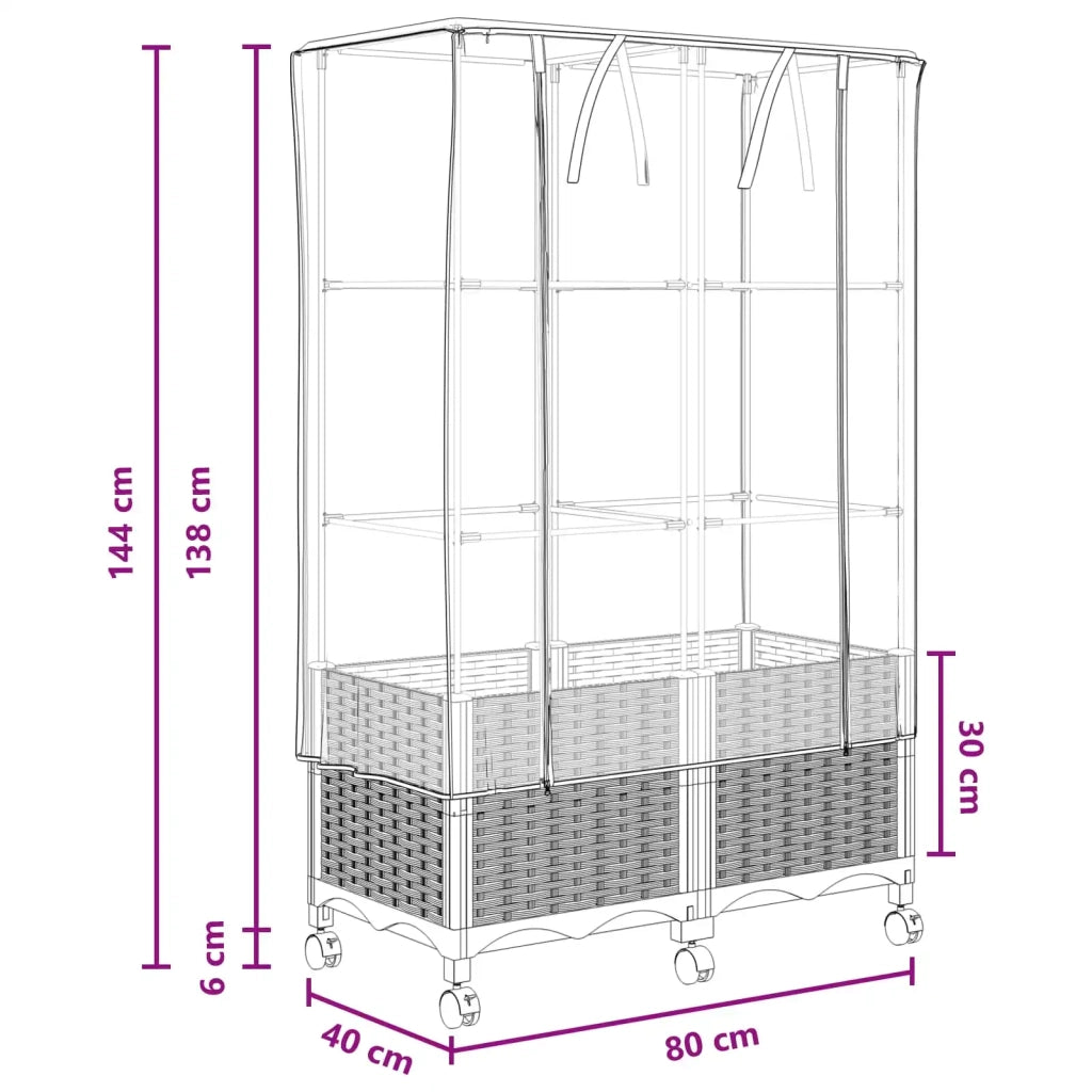 Vaso da Giardino con Copertura per Serra e Ruote 2 pz PP 3422981