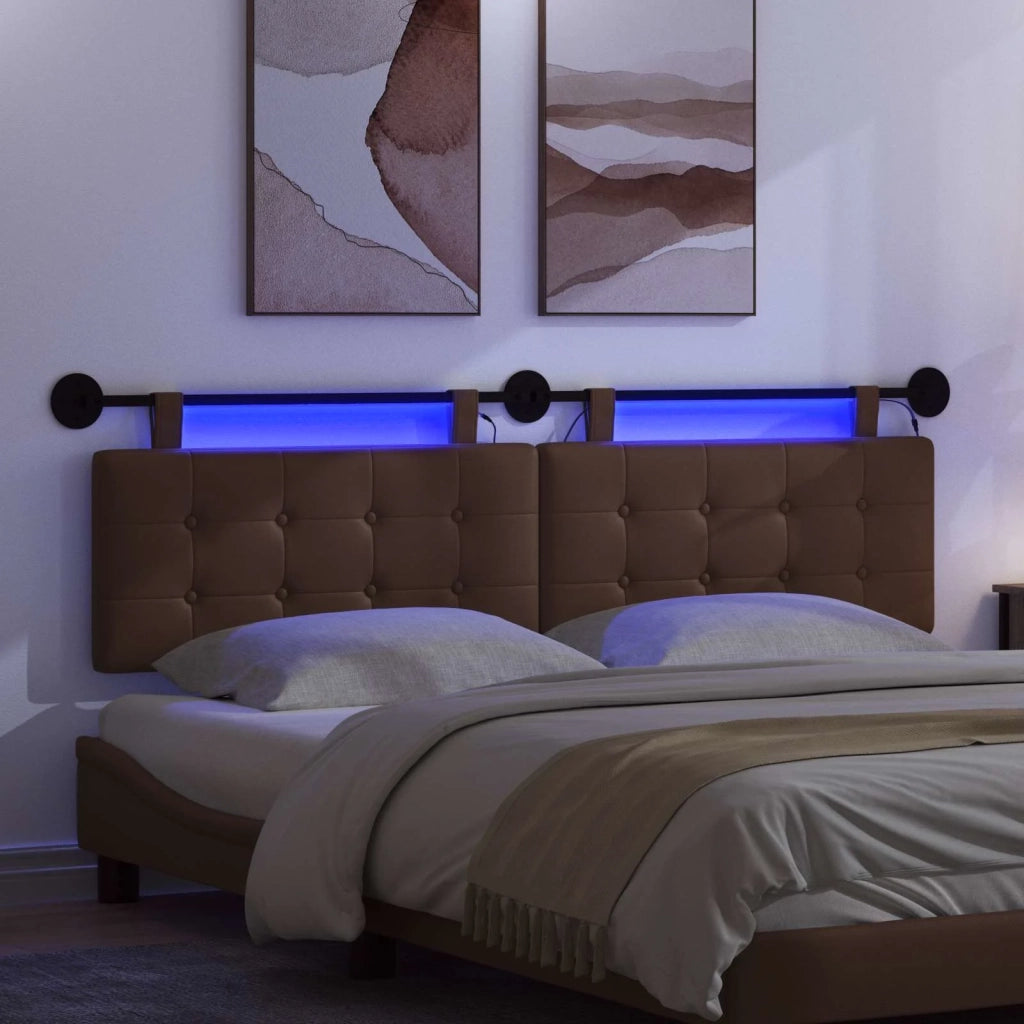 Testiera sospesa Con luce LED Marrone Similpelle 3424463
