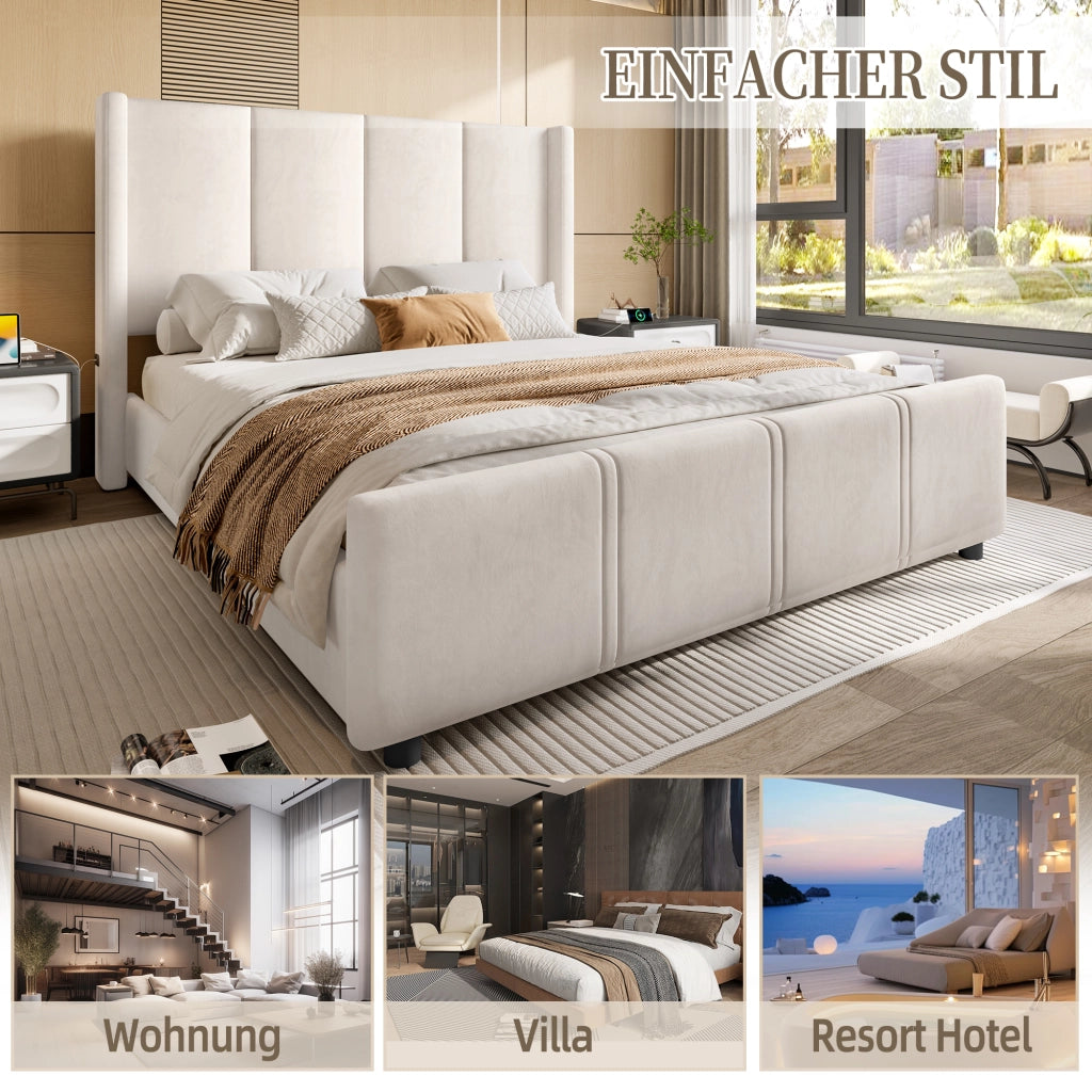 letto imbottito velluto beige 140 x 200 cm