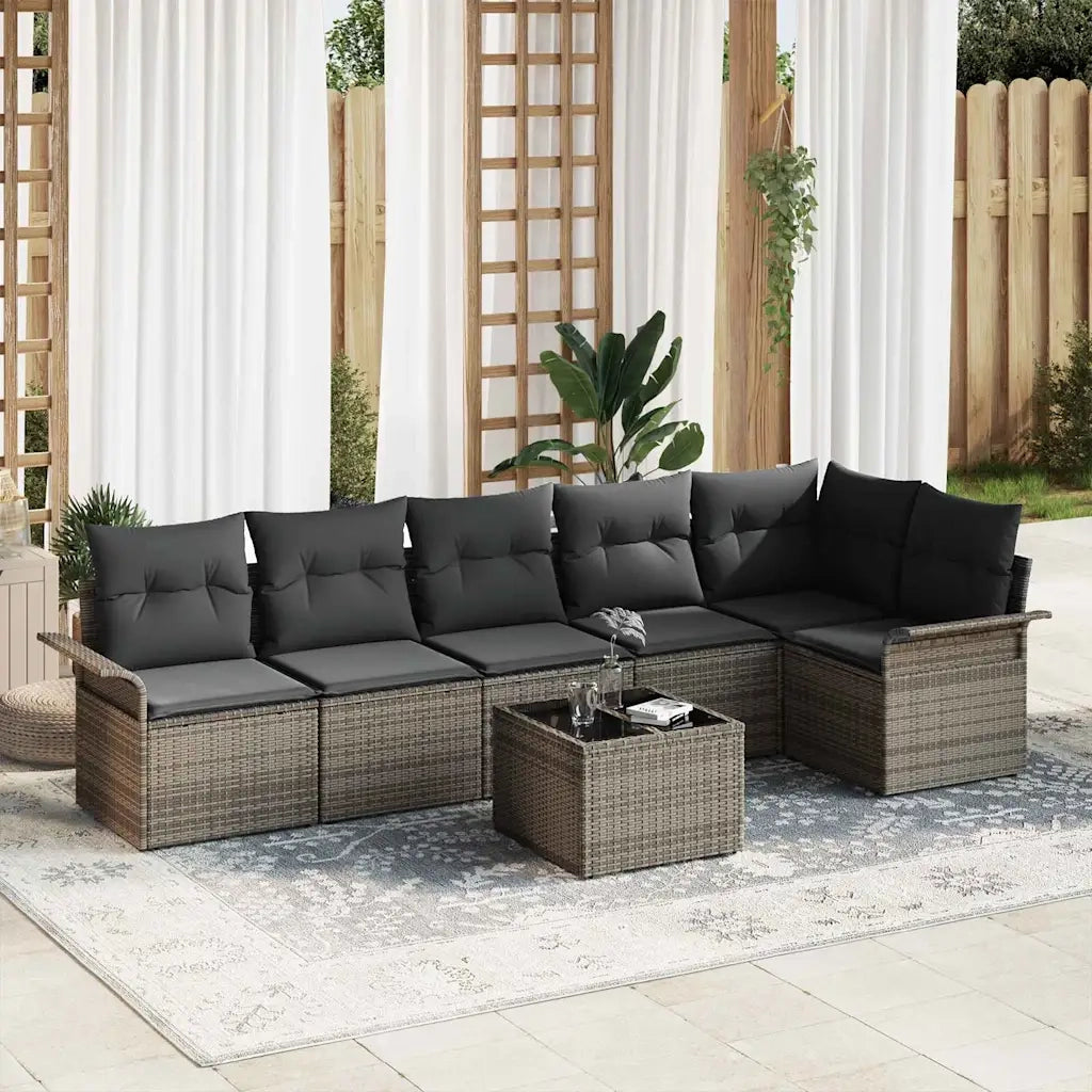 Set Divano da Giardino con cuscino 7 pcs Grigio polyrattan