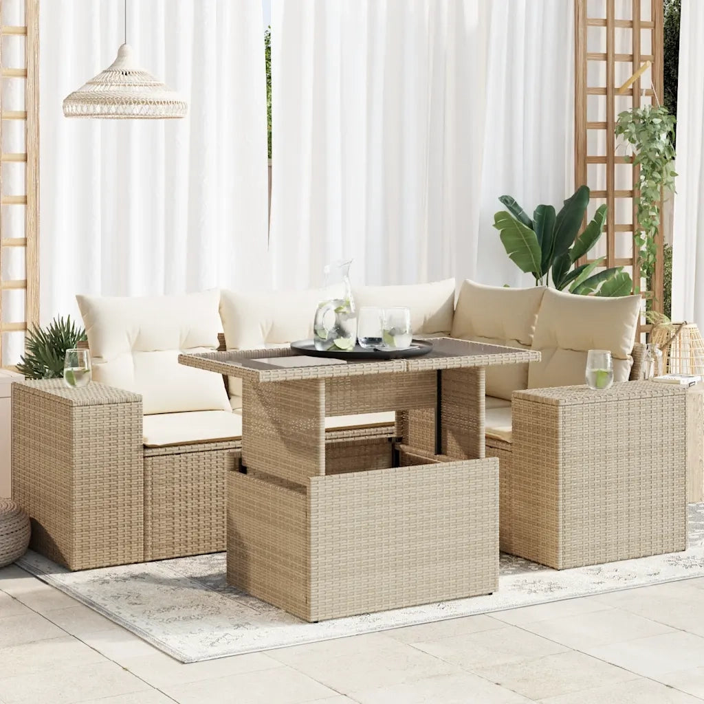 Set Divano da Giardino 5 pz con Cuscini Beige in Polyrattan 3326789