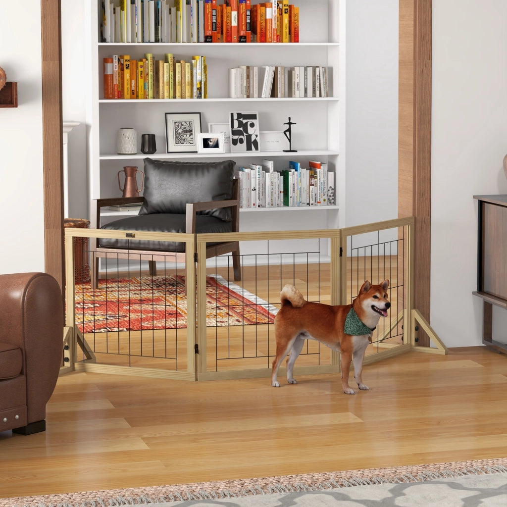 Cancellino Pieghevole per Cani ¨C Xylo ¨C 3 Pannelli, Legno Naturale, 210x70 cm