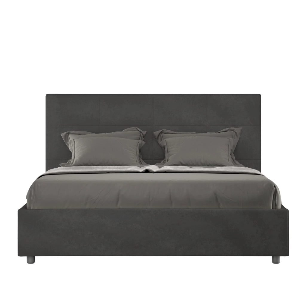 BS COM Letto matrimoniale francese con rete imbottito 140x200 microfibra grigio