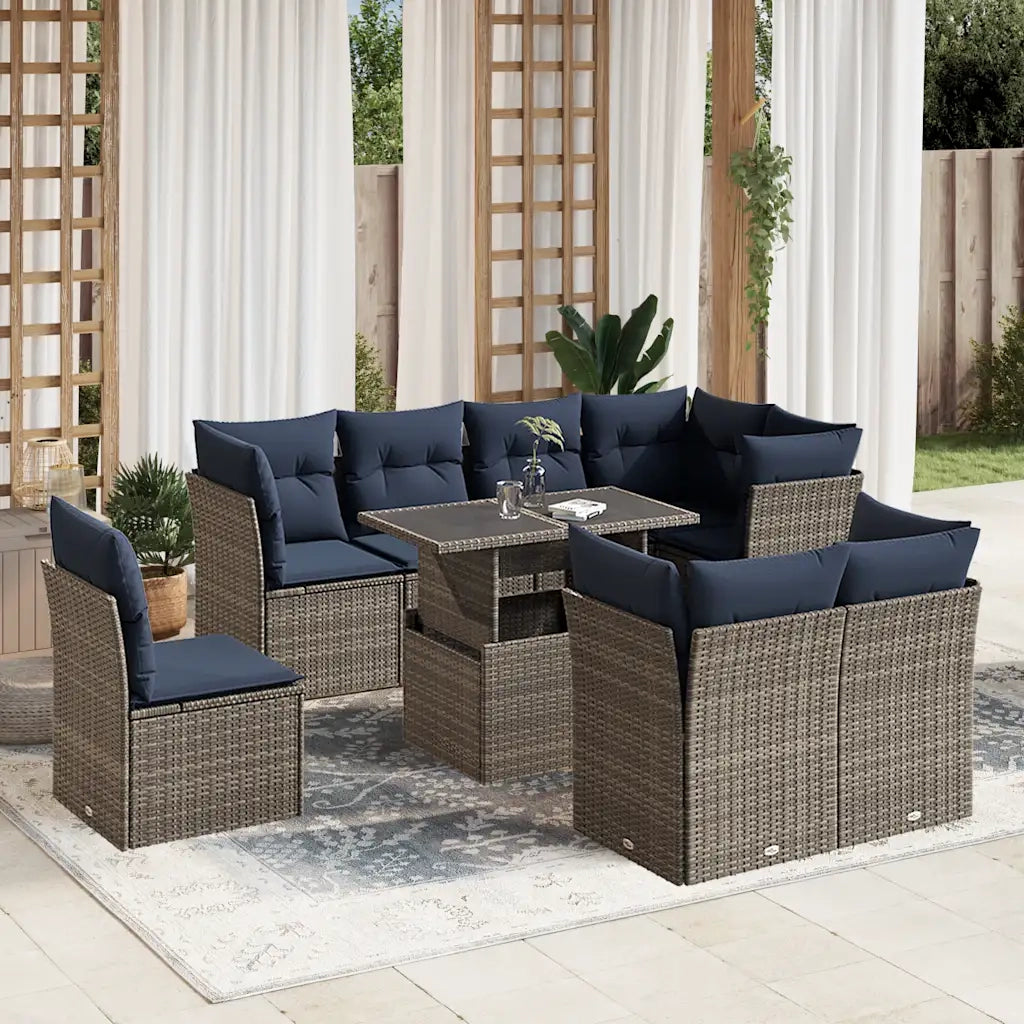 Set Divani da Giardino 9 pz con Cuscini Grigio in Polyrattan 3266731