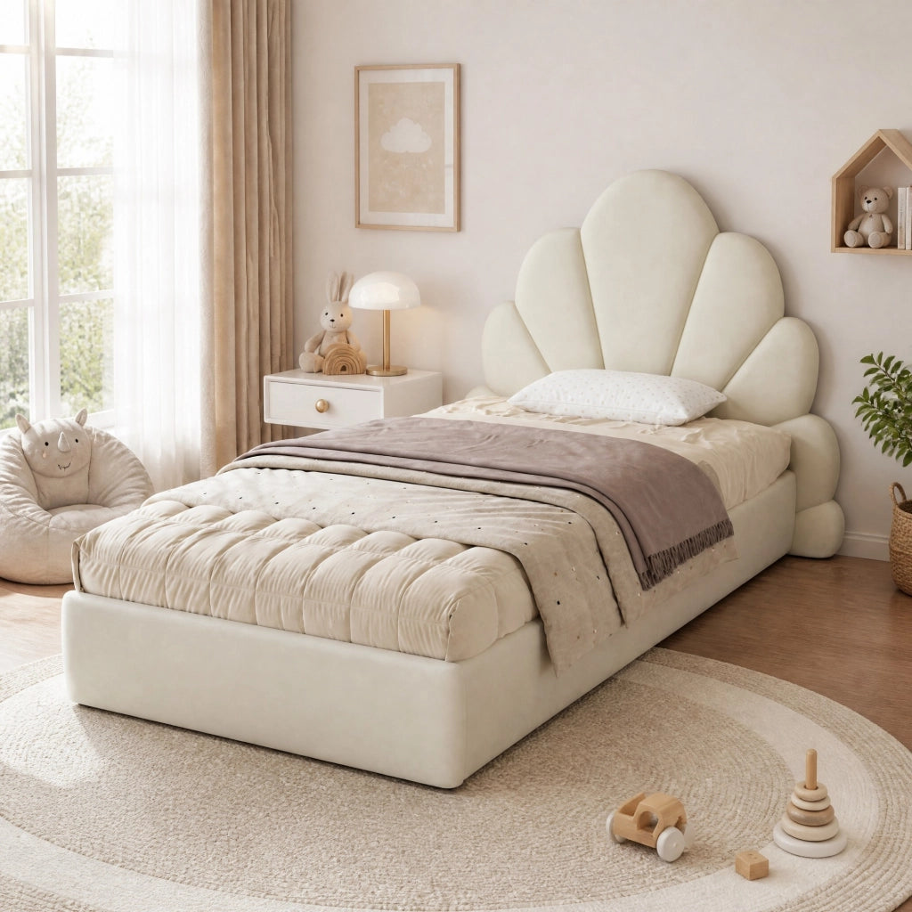 LETTO Singolo 90x200 cm Velluto Beige