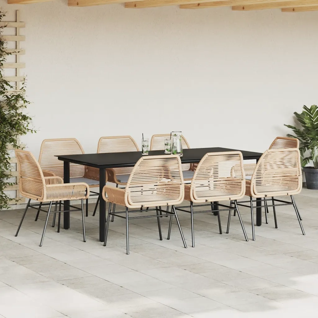 Set da Pranzo da Giardino 9 pz con Cuscini Polyrattan Vetro 3334575