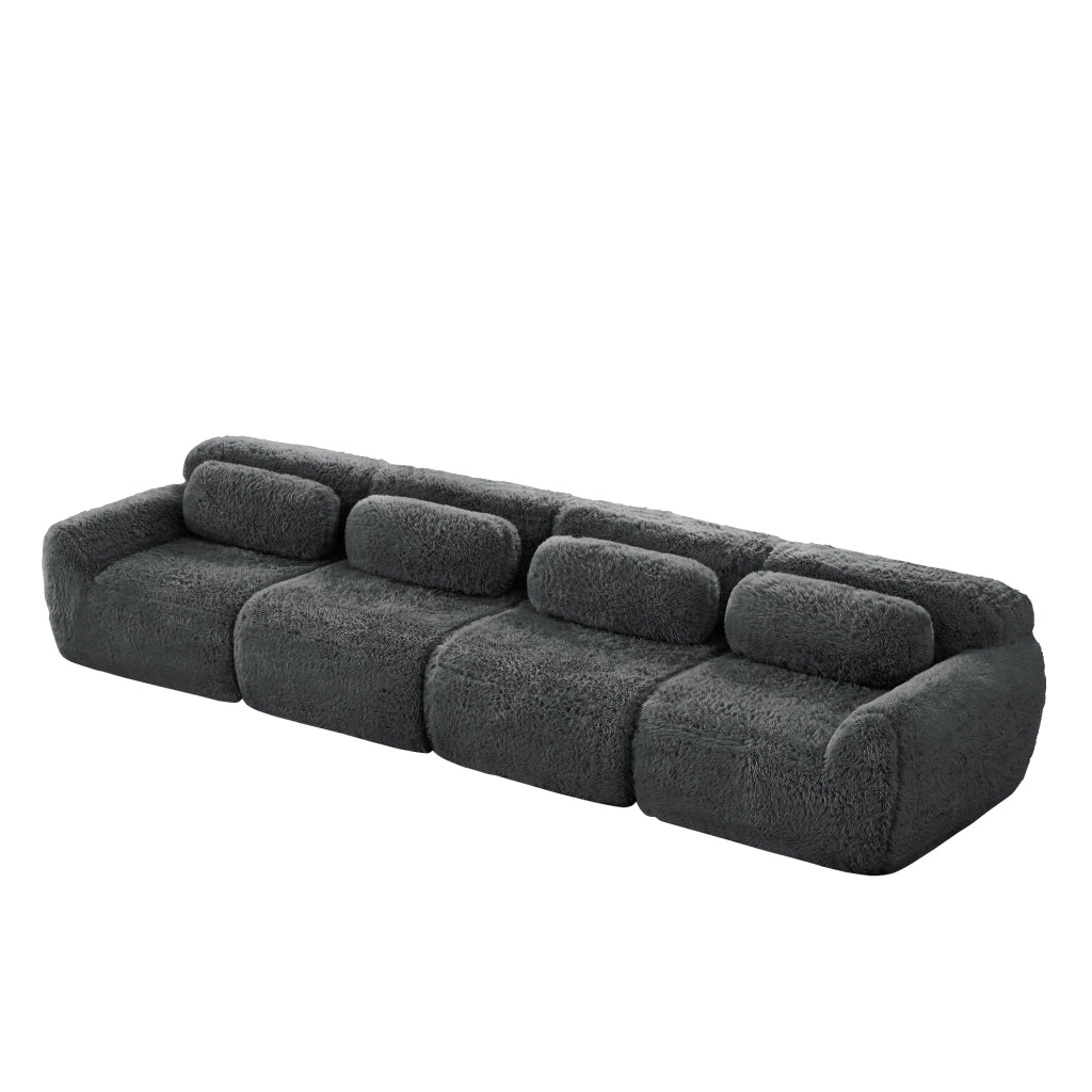Sofa a 4 posti - Zephmum - Tessuto peluche premium, base antiscivolo, cuscini inclusi, schiuma elastica