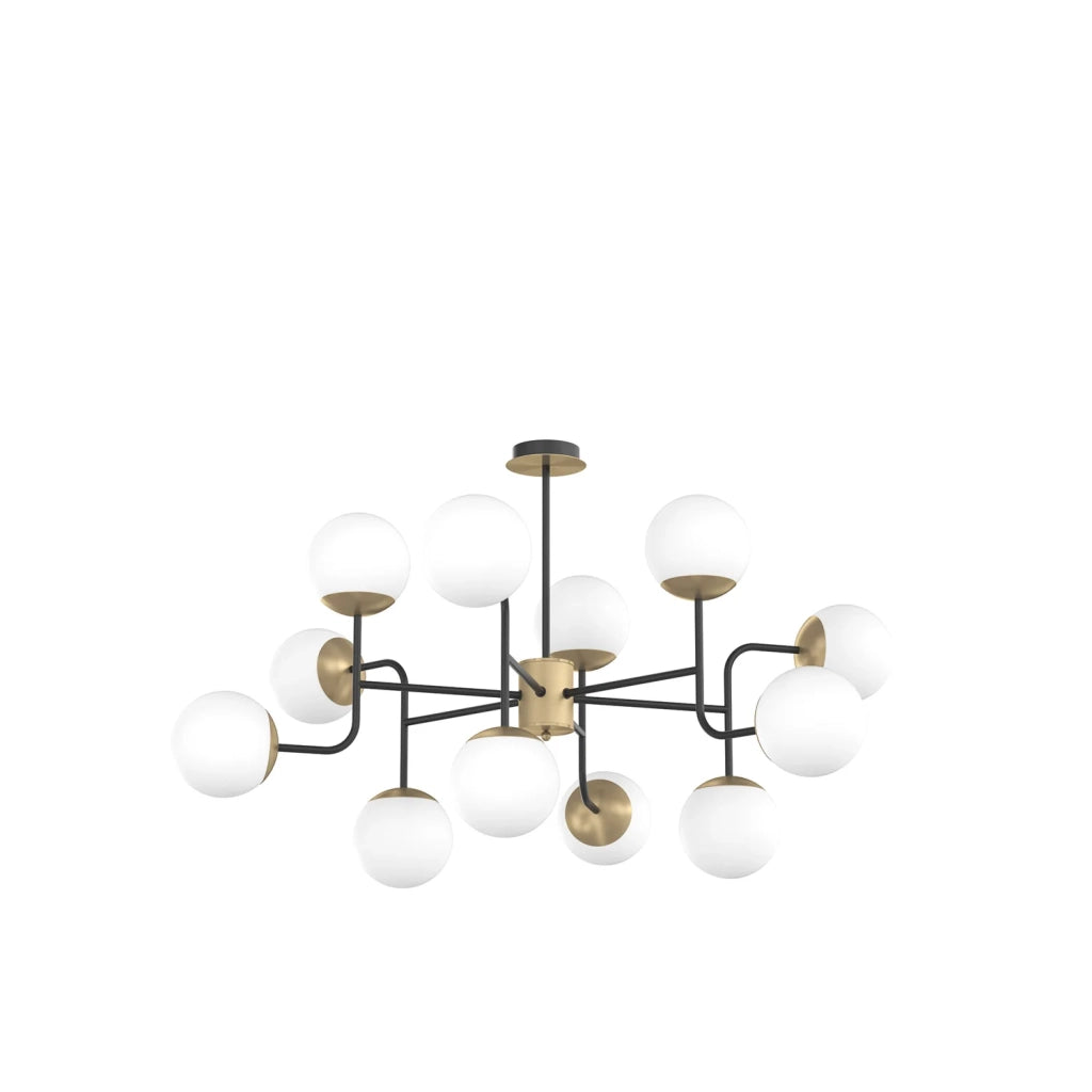 Lampadario Moderno Clear Metallo Nero E Ottone Vetro Bianco 12 Luci E27
