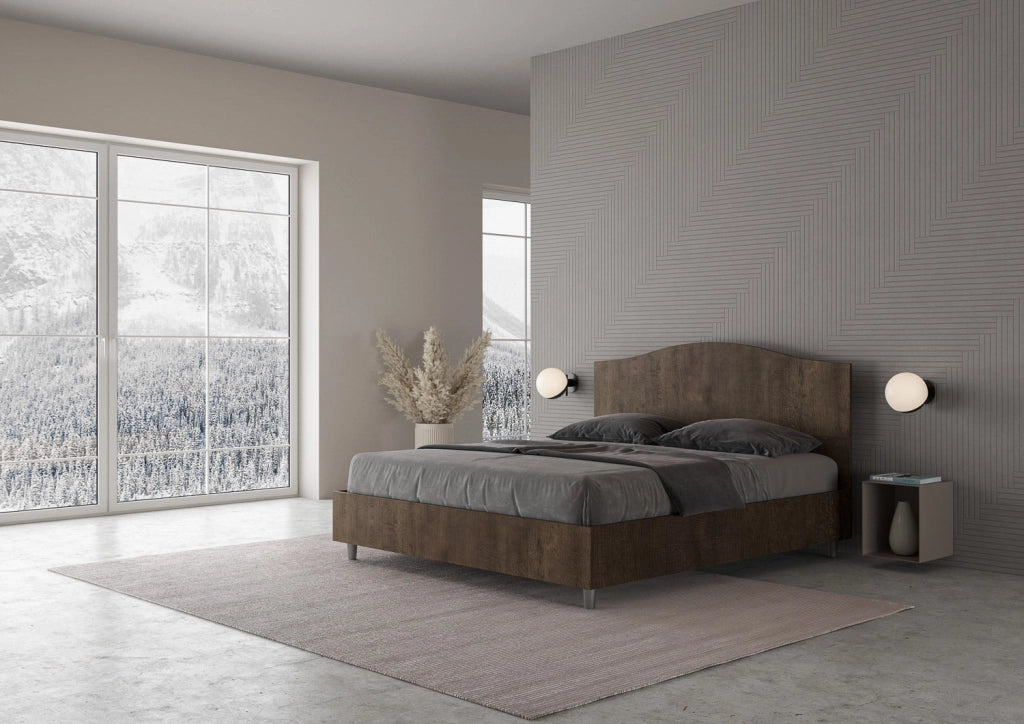 Letto Matrimoniale 160x190 cm con Rete e Contenitore Dores Noce