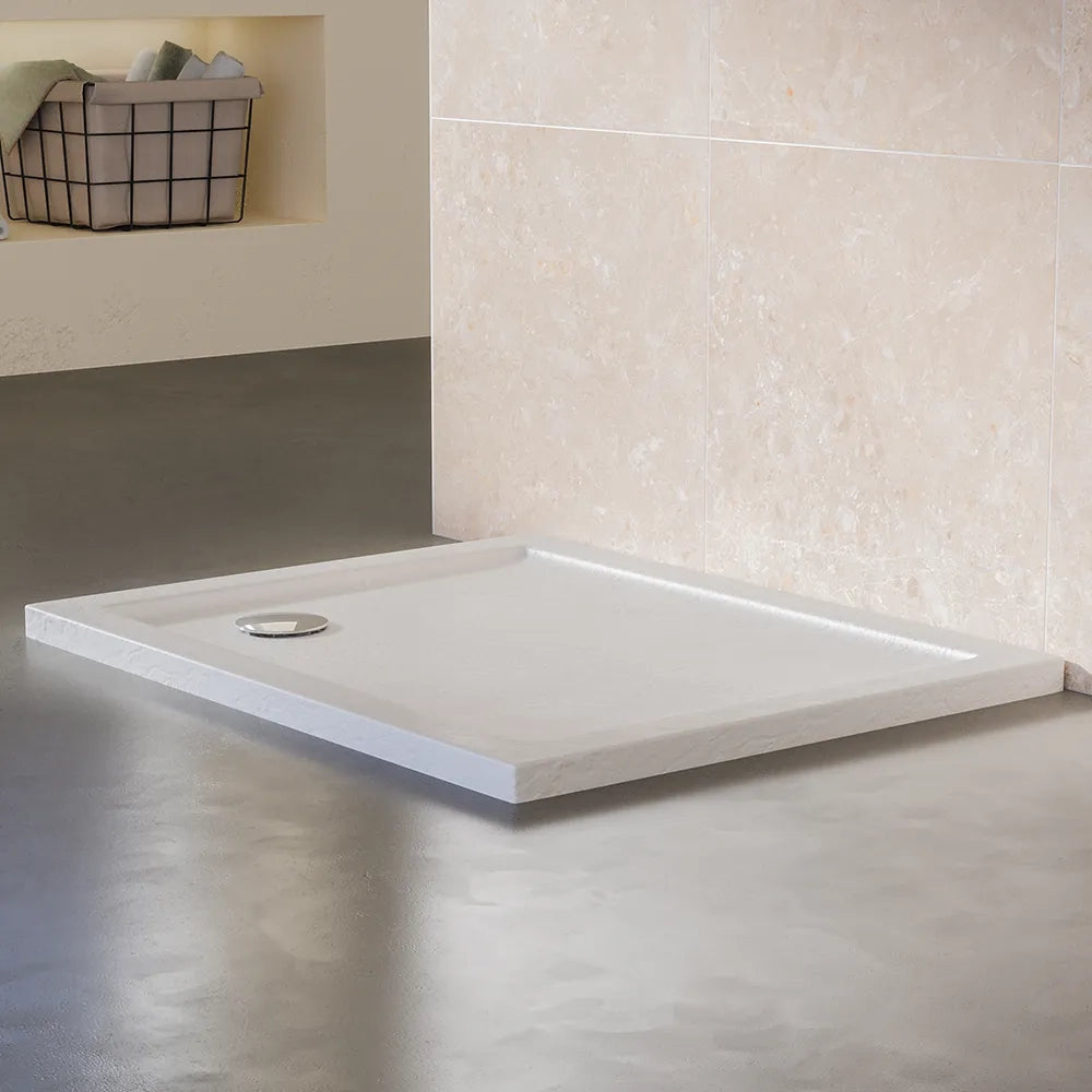 Piatto doccia 80x90 effetto pietra bianco in acrilico altezza slim | Petra