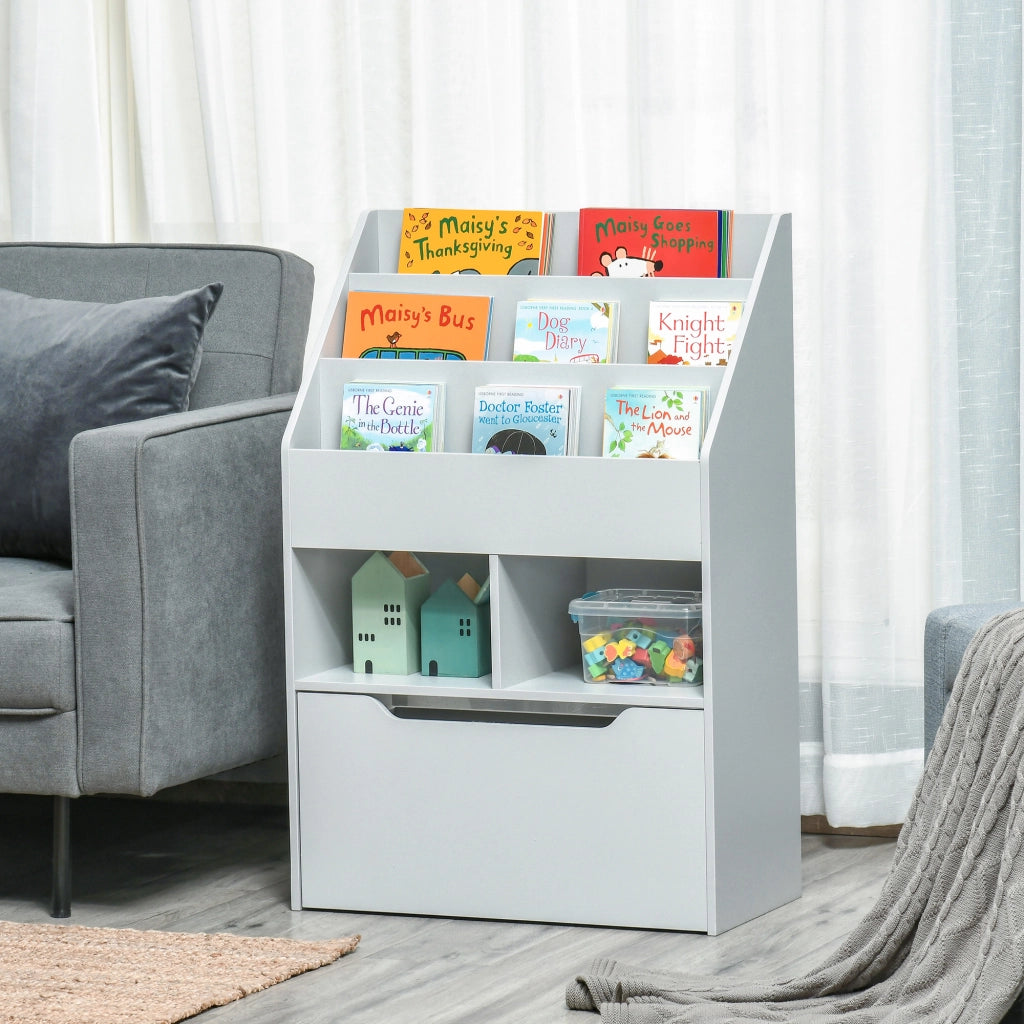 Libreria per Bambini con 3 Ripiani, 2 Cubi e Cassetti con Ruote ¨C Minimal ¨C 60x30x90 cm Grigio