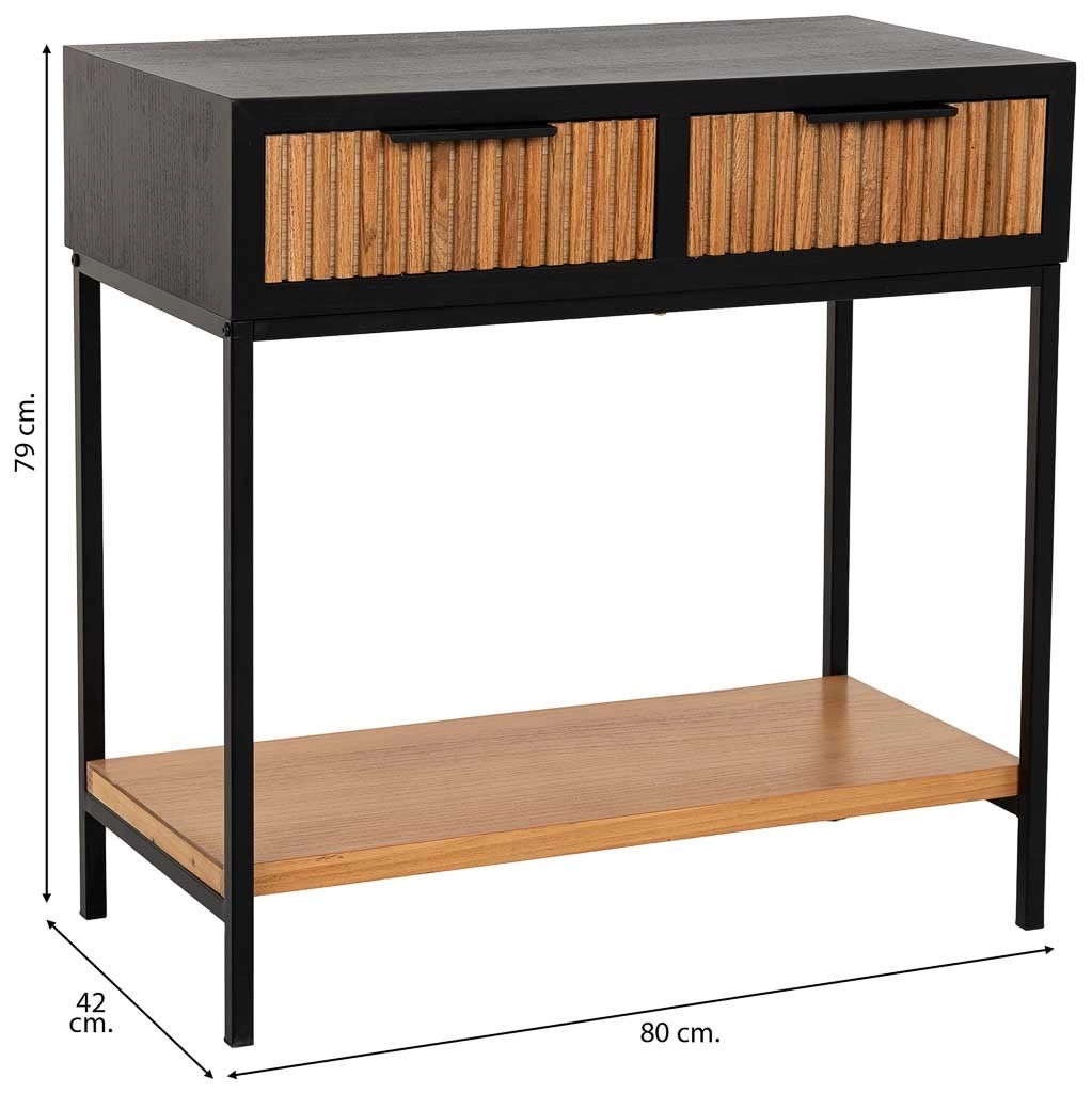 Mobile ingresso con 2 cassetti, legno e metallo, 80x42x79h cm