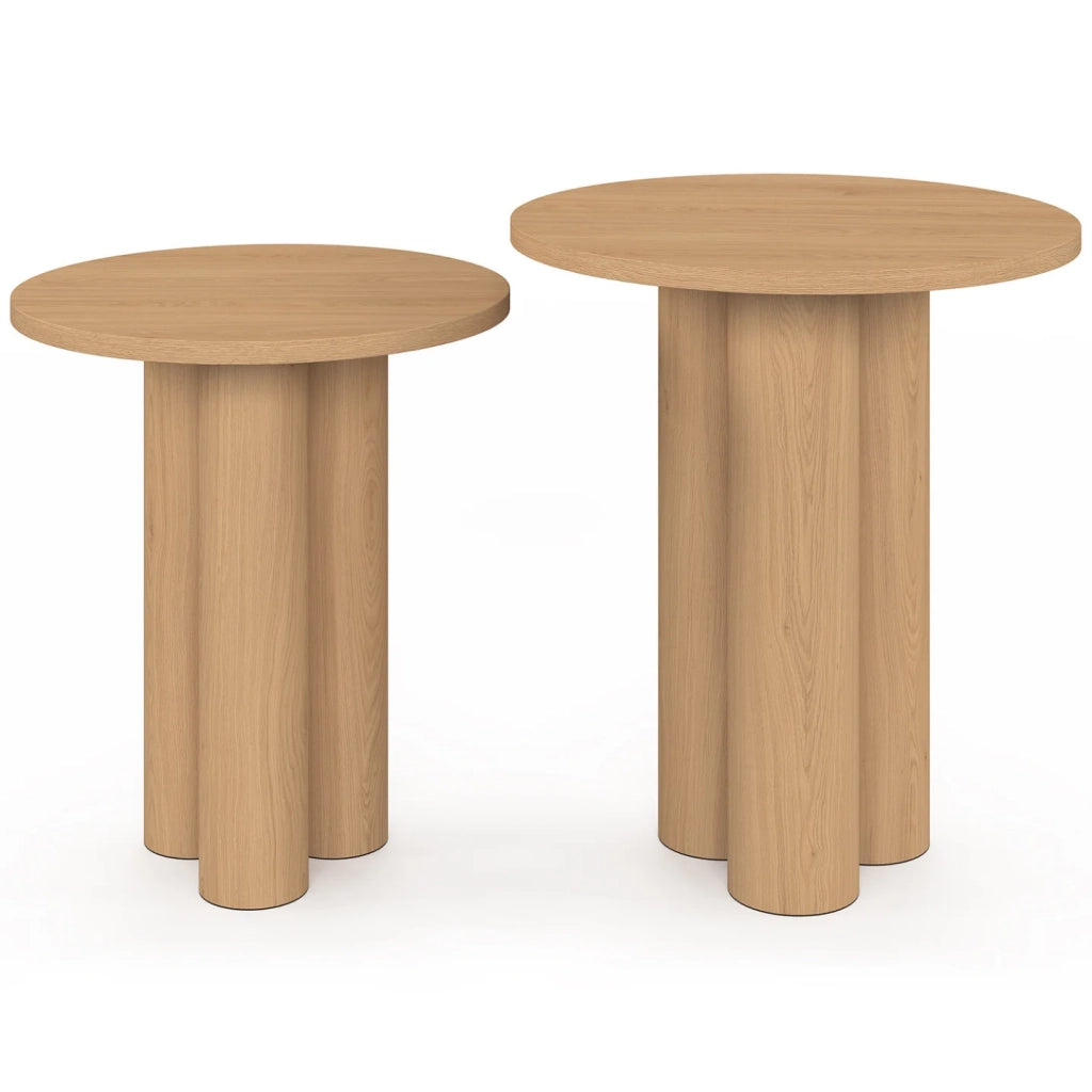 IDMarket - Set di 2 tavolini rotondi, tavolini da salotto, comodini ELOISE 35/40 cm in legno effetto faggio