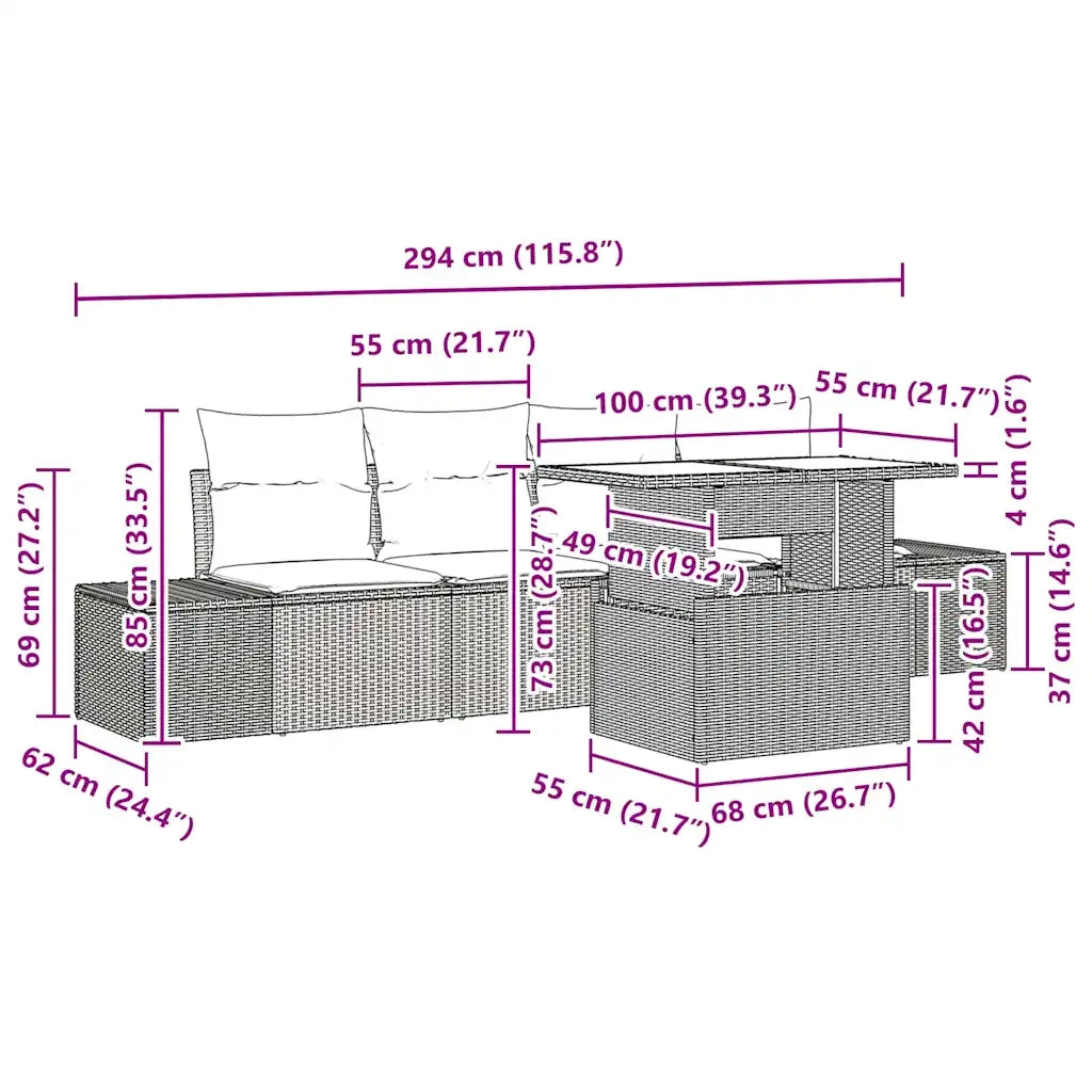 Set di divani con cuscino 5 pcs Nero polyrattan 3349089