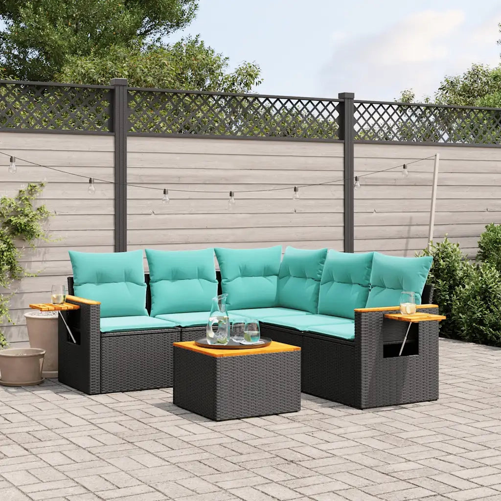 Set Divani da Giardino 6 pz con Cuscini Nero in Polyrattan 3226806