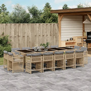 Set Pranzo da Giardino 15 pz con Cuscini Beige Misto Polyrattan