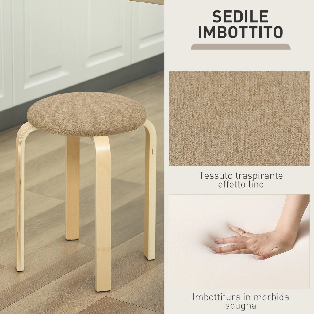 Set 4 Sgabelli Impilabili Imbottiti ¨C Xylo ¨C Tessuto Gambe Legno Cachi
