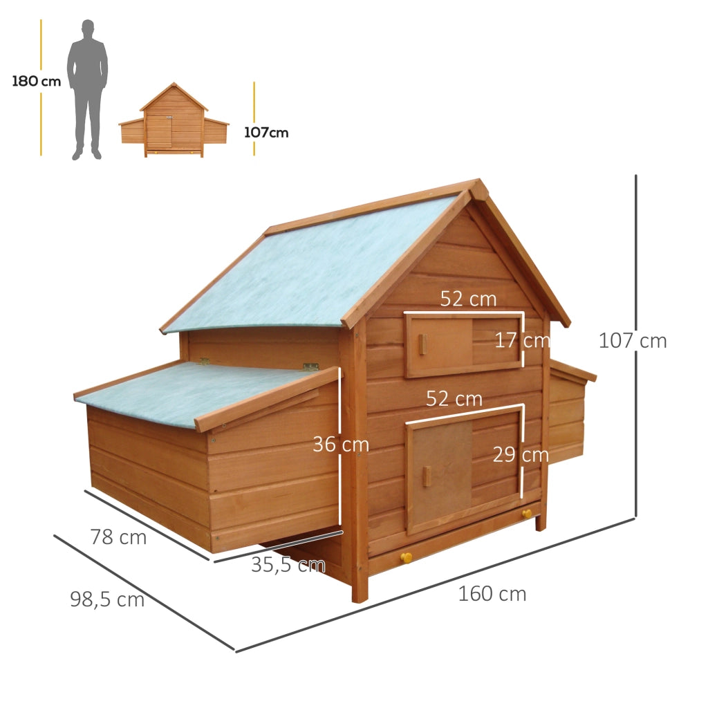 EasyComfort Gabbia per Galline in Legno con Tetto Impermeabile, Pollaio Prefabbricato da Esterno, 160x98.5x107cm