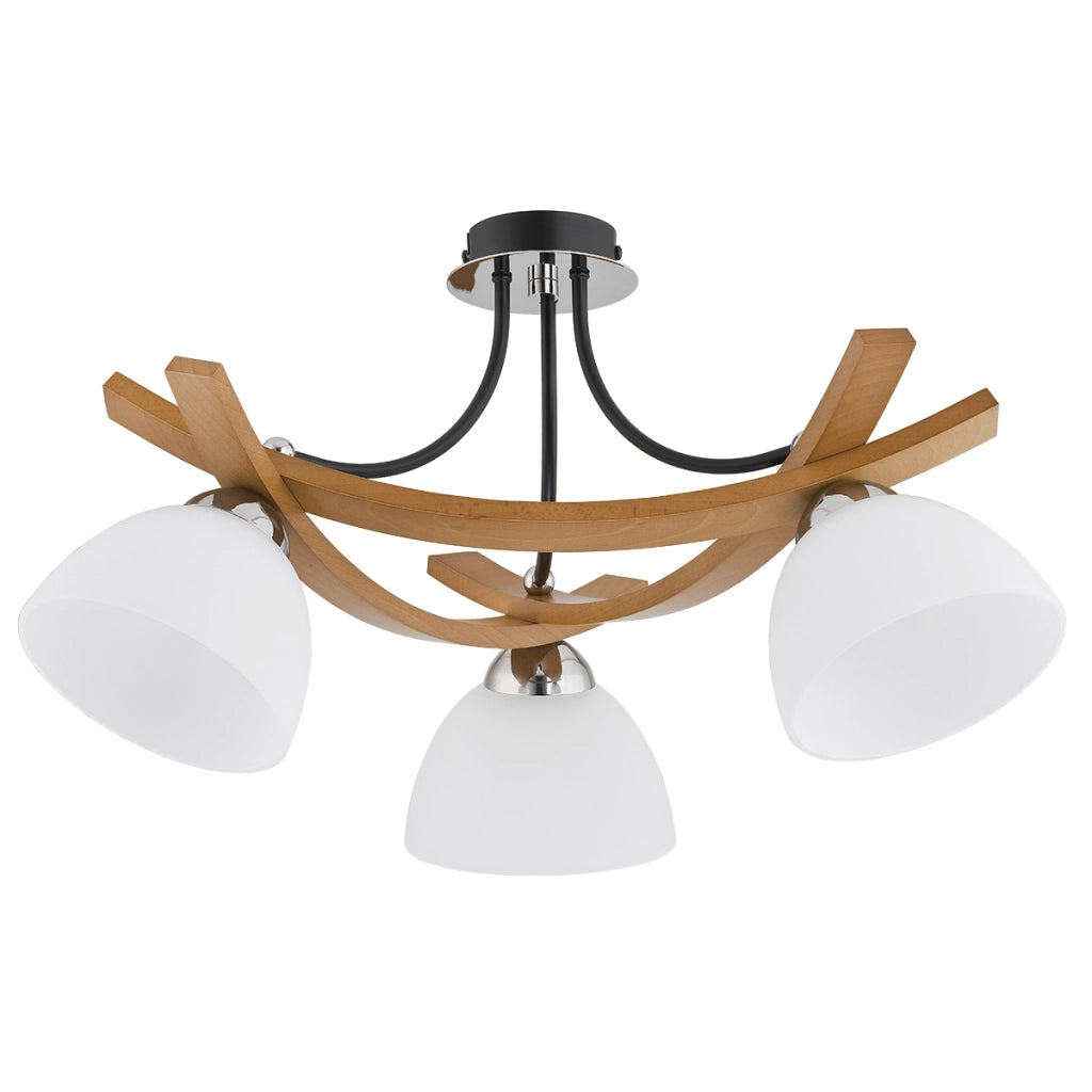 Plafoniera scandinava legno 3 luci E27 bianca Alfa Jona