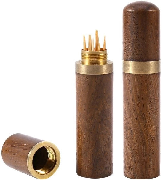 Dispensatore di interdenti elegante con contenitore in legno - Ospite interdente - Scatola di interdenti - Manufatto artigianale - Lavorazione in legno di alta qualità - Altezza 8,2 cm