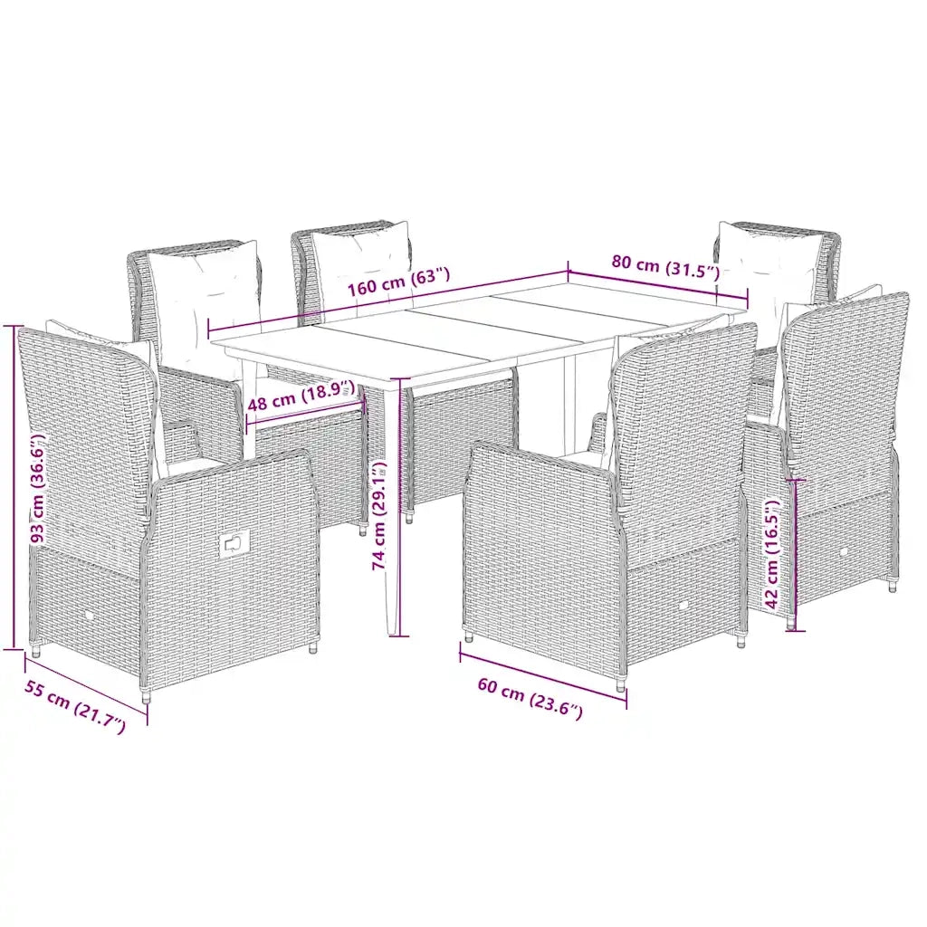 Set da Pranzo da Giardino 7 pz con Cuscini Beige in Polyrattan 3262886