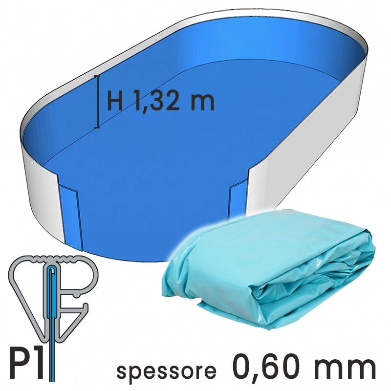 Liner Per Piscine Ovali In Lamiera Di Acciaio 7,30 X 3,66 X H. 1,32 - Colore Azzurro- Spessore 0,60 Mm Colore: Azzurro
