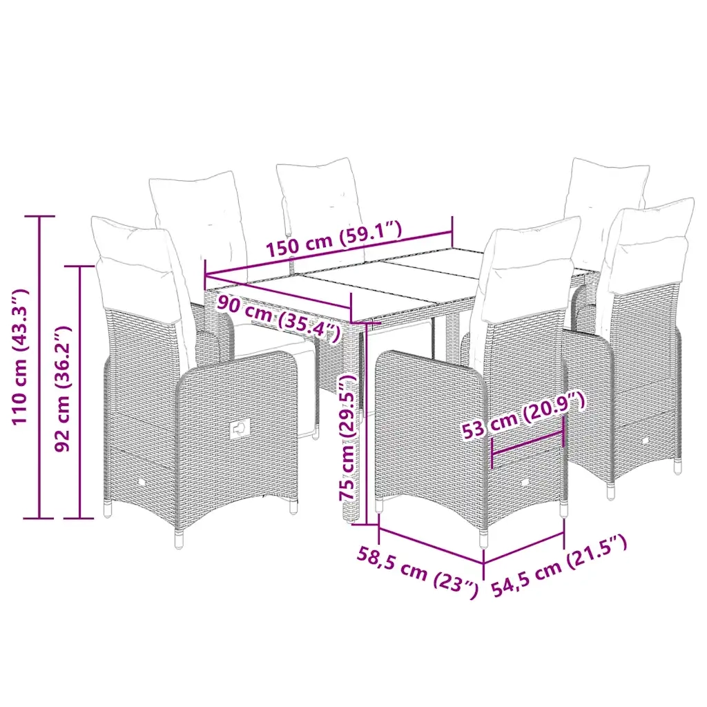 Set da Bistrò da Giardino 7 pz con Cuscini Nero in Polyrattan 3277138