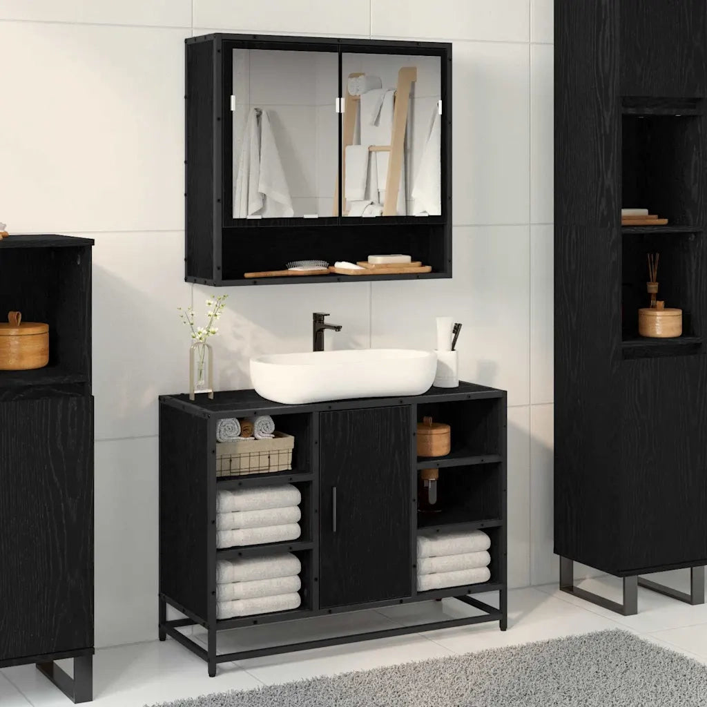 Scaffale da parete con lo scaffale Rovere Nero 65 x 20 x 60 cm 883613