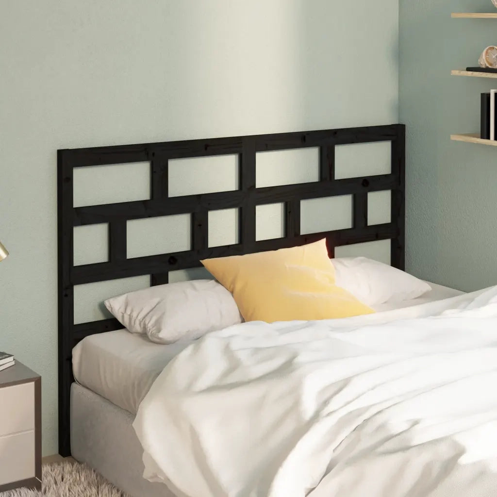 Testiera per Letto-Testata-Testiera Decorativa Nera 156x4x100 cm in Legno Massello di Pino 785163