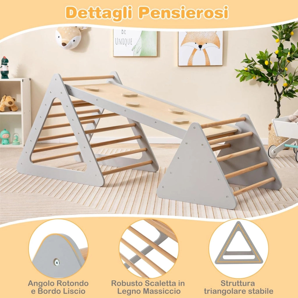 Set da Arrampicata 3 in 1 per Bambini, 3 Pezzi con 2 Scale Triangolari e 1 Rampa, Scala Giochi Arrampicata per Bambini 3+ Anni (Grigio)