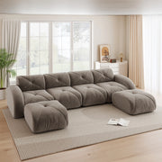 Divano modulare a U - Zephmum- 4 posti, 2 pouf, tessuto comodo, antiscivolo, marrone