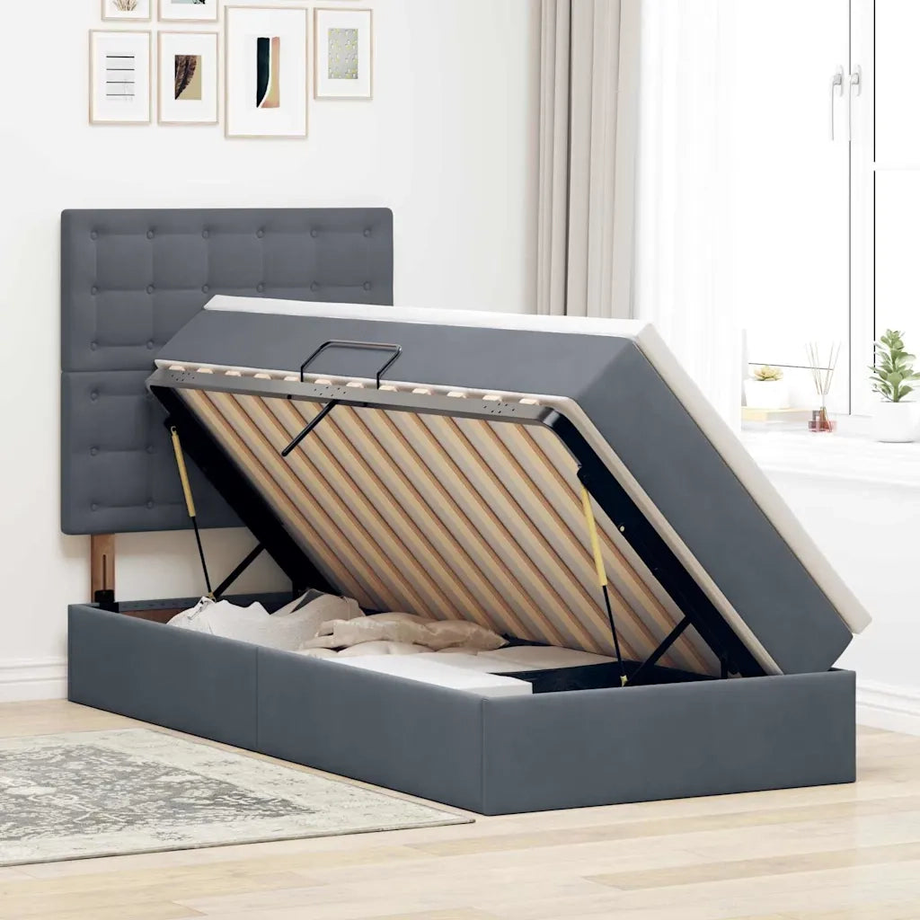 Letto con contenitore e LED Grigio scuro 90 x 190 cm Velluto