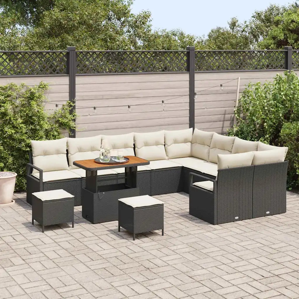 Set Divano da Giardino con cuscino 12 pcs Nero polyrattan