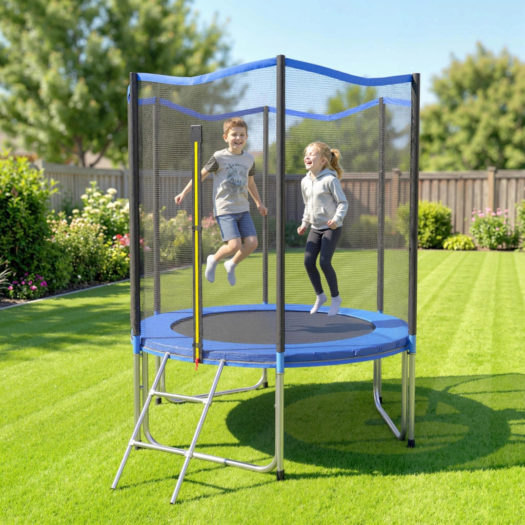 Trampolino elastico da giardino ?183 cm ¨C Xylo ¨C con rete di sicurezza, scala e cuscinetti molle blu