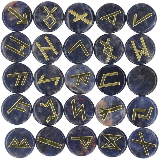 Set di Rune - 25 Pietre di Cristallo - Incise con Lettere d'Oro - Cristallo Naturale - Spirituale - Ideale per Amici - Pietre di Rune